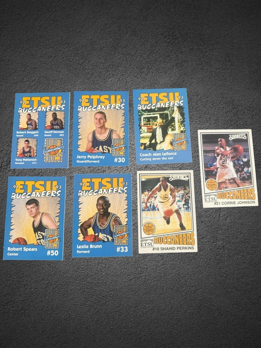 Rare Vintage 1992-93 ETSU Buccaneers College Basketball 7-Card Lot (Shoney's &